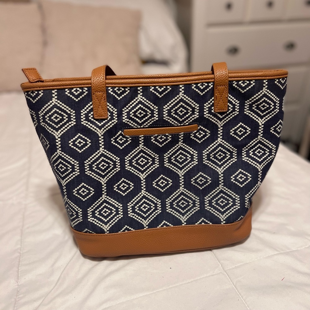 Navy, White, And Brown Pocket Book